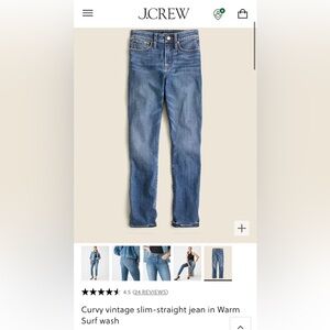 J Crew 26P NWT Curvy Vintage Slim-Straight jeans, warm surf wash